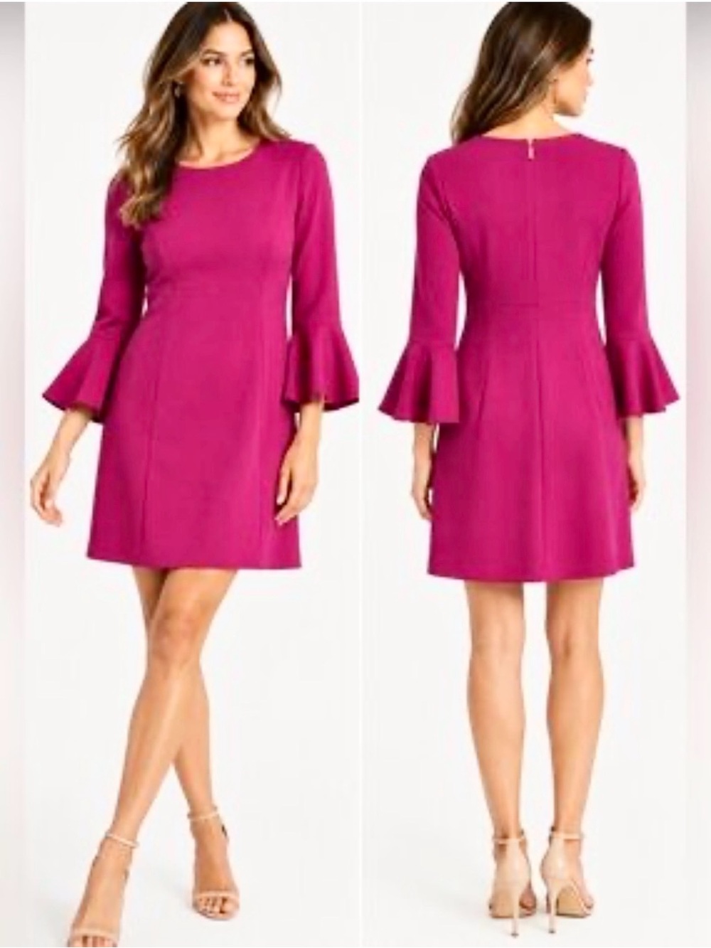 NWT TRINA TURK Fuchsia Long Bell Sleeve Midi Dress Sz 12